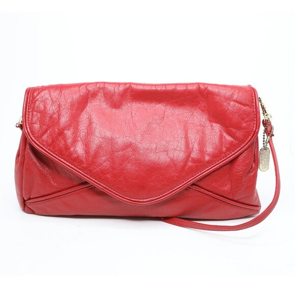 Vintage ANDREA Red Leather Envelope Style Purse Shoulder Bag Retro Long Strap - Picture 2 of 12